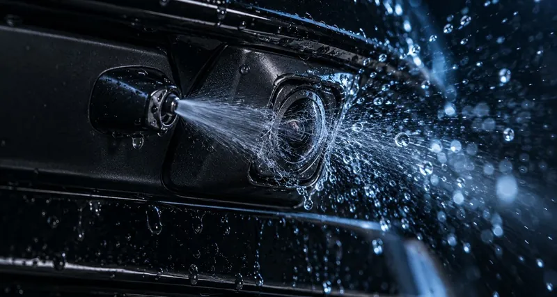 Омыватель камеры заднего вида на Audi Q5: форсунка промывает объектив
