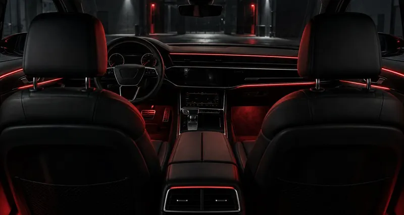Красная контурная подсветка салона Audi A6 C8